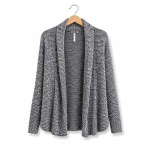 Poof Girl Navy White Marled Open Front Shawl Collar Cardigan Sweater Kids 7/8